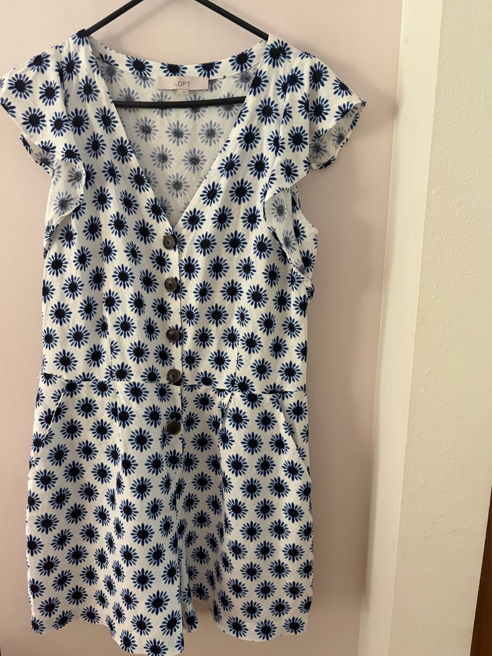 LOFT White Romper with Navy Floral Print